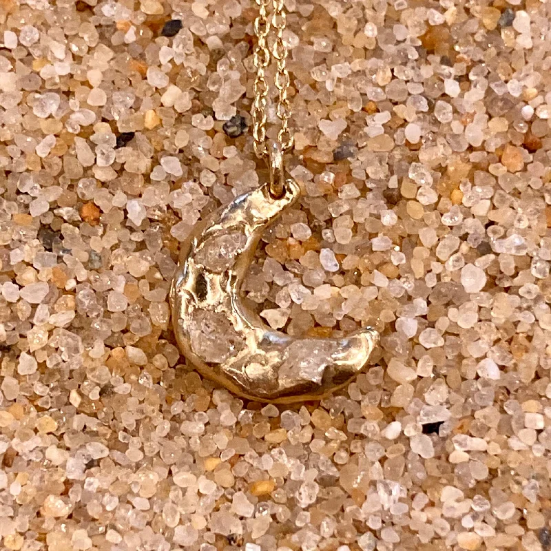 Stylish necklaces and pendants with diamonds for a glamorous and elegant look-Waxing Crescent 14K Gold and Raw Herkimer Diamonds Necklace