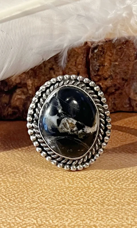 Women’s rings with tiger eye band warmth -WHITE BUFFALO OBSCURA Turquoise Silver Statement Navajo Ring, Size 7