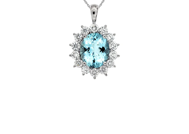 Best necklaces and pendants with rose gold for a warm and romantic appeal-Sabel Collection White Gold Oval Aquamarine and Diamond Halo Necklace