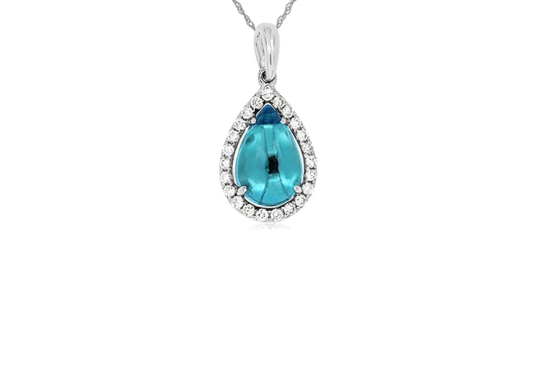 Best necklaces and pendants with vintage lockets for a nostalgic, sentimental look-Sabel Collection White Gold Pear Blue Topaz and Diamond Pendant