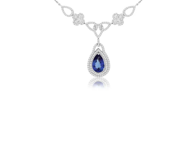 Personalized necklaces and pendants with name engravings for a custom touch-Sabel Collection White Gold Pear Tanzanite and Diamond Necklace