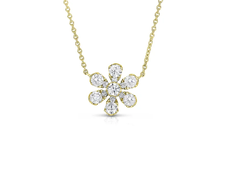 Beautiful necklaces and pendants with geometric shapes for a modern, artistic design-Sabel Collection Yellow Gold Round Diamond Flower Pendant