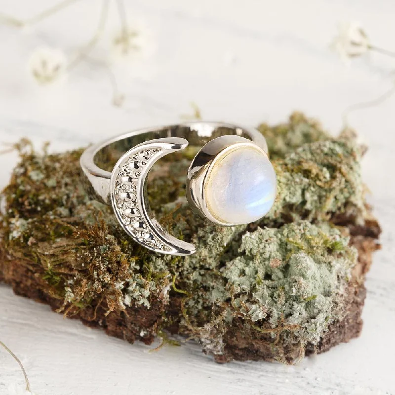 Women’s rings with peacock ore for iridescence -Young Moon Moonstone Ring