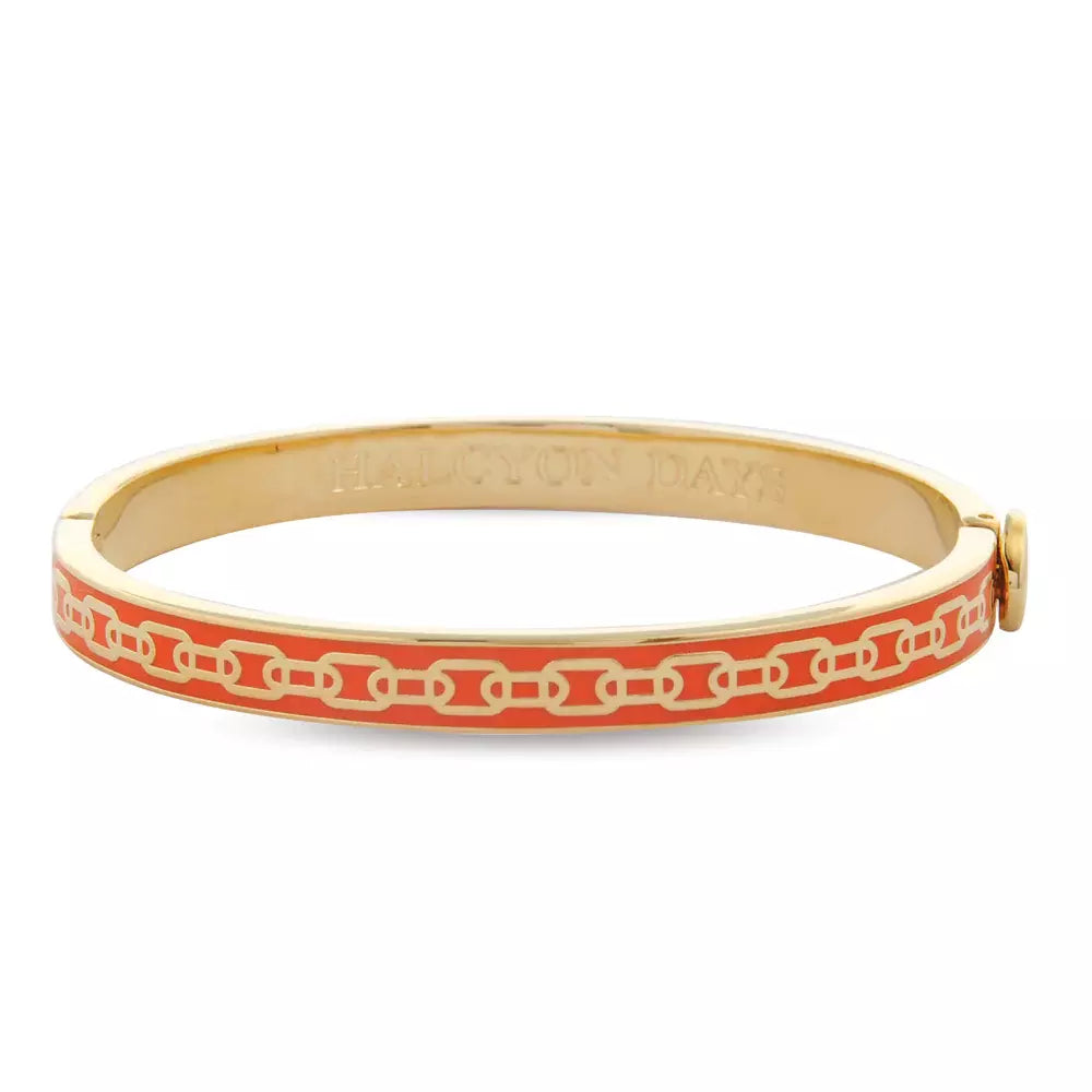 Best bangle bracelets with clear acrylic for a modern, transparent design-HALCYON DAYS 18K YELLOW GOLD PLATED 6MM SKINNY CHAIN ORANGE ENAMEL BANGLE BRACELET