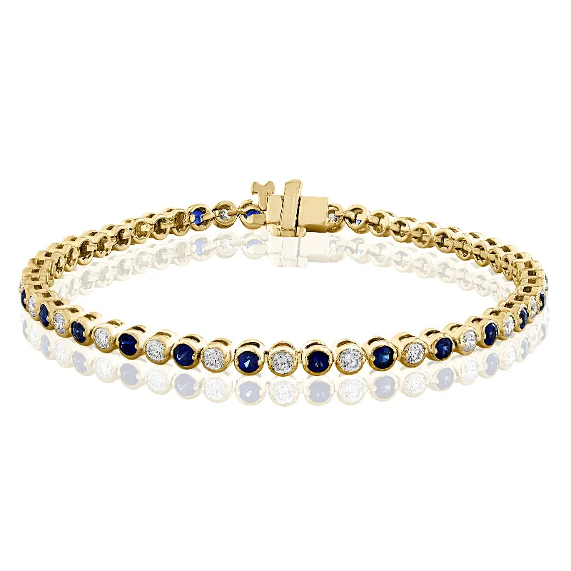 Vintage-inspired bangle bracelets with antique finishes for a retro, nostalgic style-14K YELLOW GOLD SAPPHIRE DIAMOND BRACELET