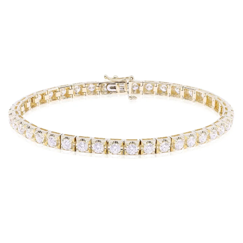 Art deco bangle bracelets with bold lines and shapes for a vintage-inspired flair-14K YELLOW GOLD DIAMOND TENNIS BRACELET - 4.61CTW