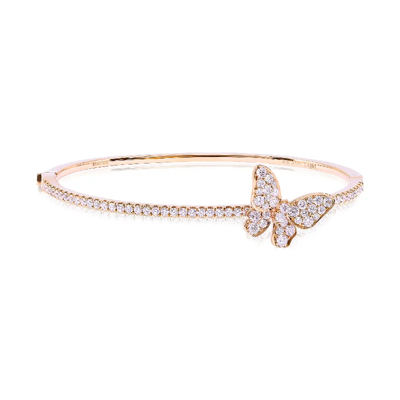 Bangle bracelets with braided leather straps for a chic, rustic vibe-18K ROSE GOLD PAVE BUTTERFLY BANGLE BRACELET 1.43CTW