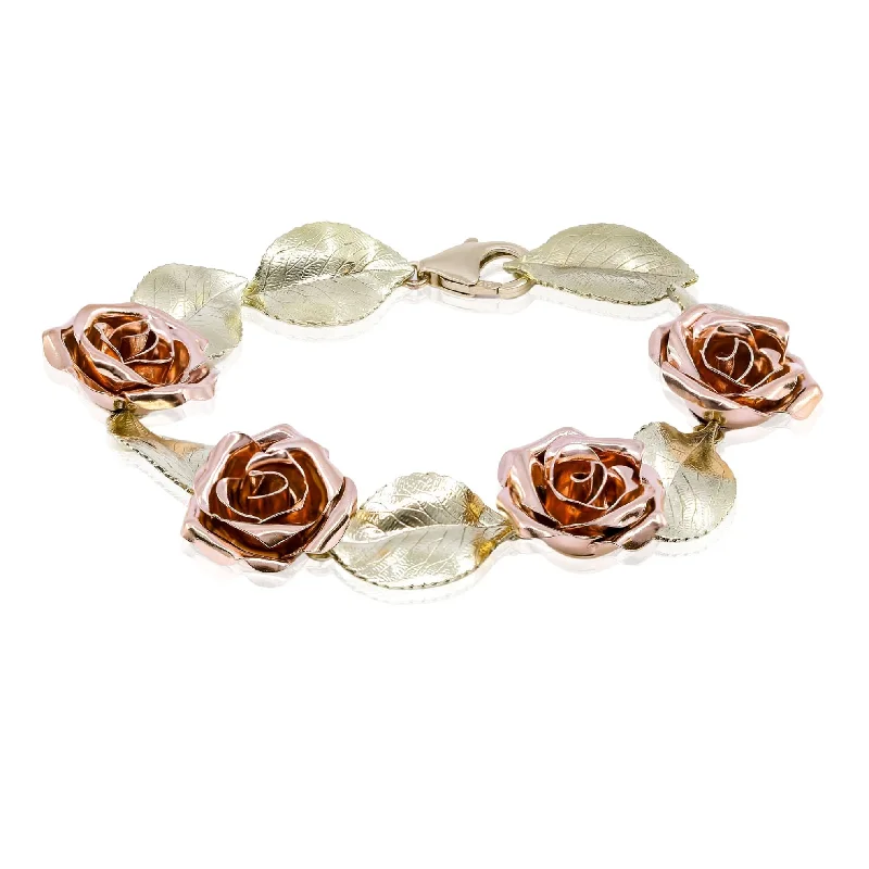 Best bangle bracelets with unique stone inlays for a one-of-a-kind accessory-ESTATE 14K ROSE AND GREEN GOLD RETRO ROSE BUD BRACELET