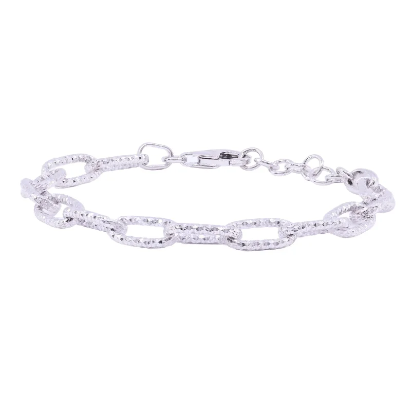 Best bangle bracelets with intricate filigree patterns for an elegant and detailed finish-STERLING SILVER 7.5-INCH FESTIVE TEXTURED PAPERCLIP LINK BRACELET