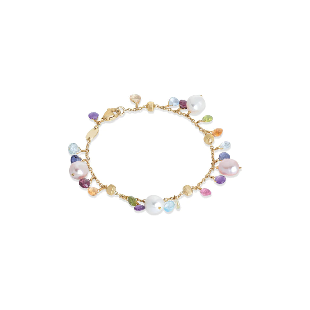 Best bangle bracelets with silver-plated finishes for an affordable and stylish accessory-Marco Bicego Paradise Collection Mixed Gemstone & Pearl Single Strand Bracelet