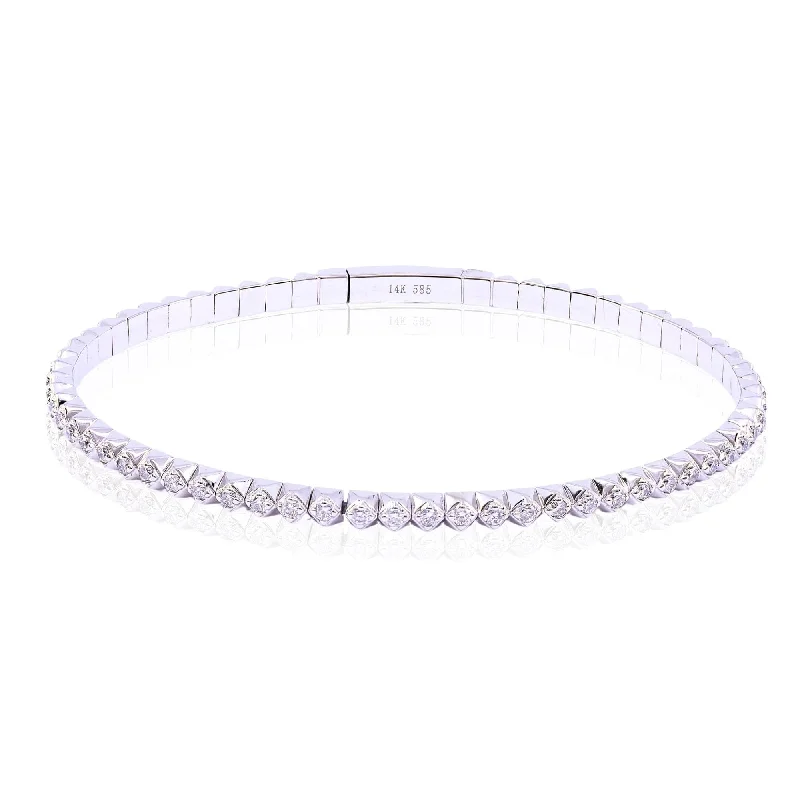 Adjustable bangle bracelets with toggle clasps for easy, secure wearing-14K WHITE GOLD DIAMOND FLEXIBLE BANGLE BRACELET - 0.91CTW