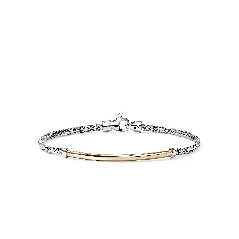 Classic bangle bracelets with pearl embellishments for a feminine and classic touch-JOHN HARDY MEDIUM ESSENTIAL STERLING SILVER AND 14K YELLOW GOLD TWO-TONE BAR BRACELET