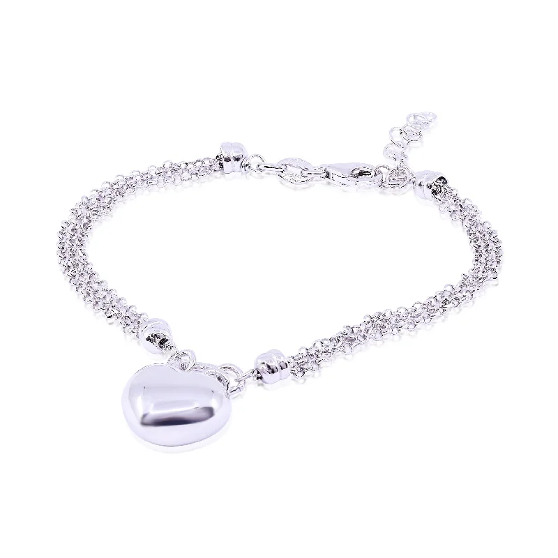 Best bangle bracelets with intricate filigree patterns for an elegant and detailed finish-STERLING SILVER TRIPLE STRAND CABLE BRACELET WITH PUFF HEART