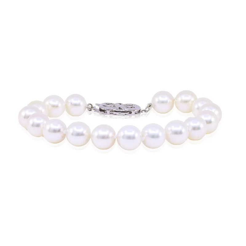 Bangle bracelets with enamel inlay designs for a colorful and eye-catching appearance-18K WHITE GOLD 7-INCH CULTURED PEARL BRACELET