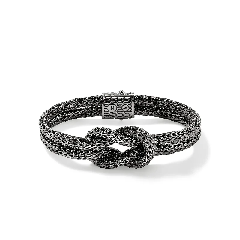 Elegant bangle bracelets with diamond-cut designs for added sparkle and elegance-JOHN HARDY LARGE BLACK RHODIUM STERLING SILVER 2-STRAND LOVE KNOT BRACELET