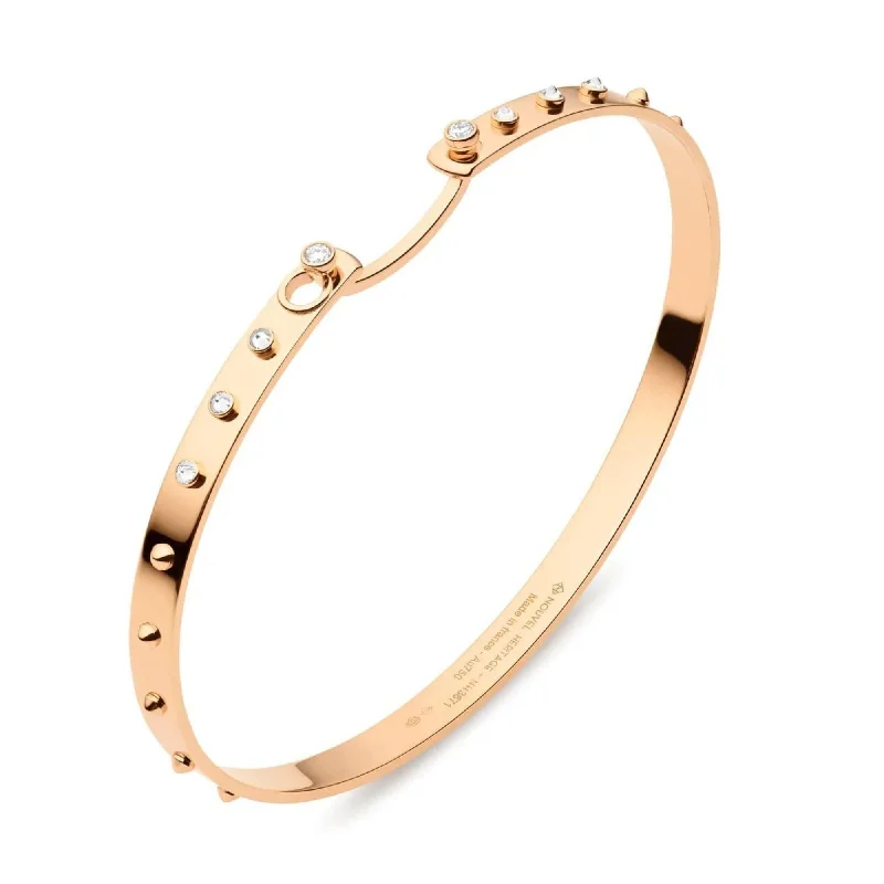 Oversized bangle bracelets with unique textures for a statement-making accessory-NOUVEL HERITAGE 18K ROSE GOLD 4MM BRUNCH IN NY MOOD STUDDED BANGLE BRACELET 0.15CTW