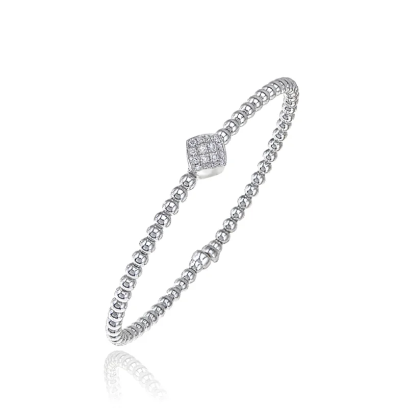 Lightweight bangle bracelets with subtle shimmer for an understated yet elegant look-18K WHITE GOLD DIAMOND FLEXIBLE BEADED CUFF BRACELET - 0.17CTW