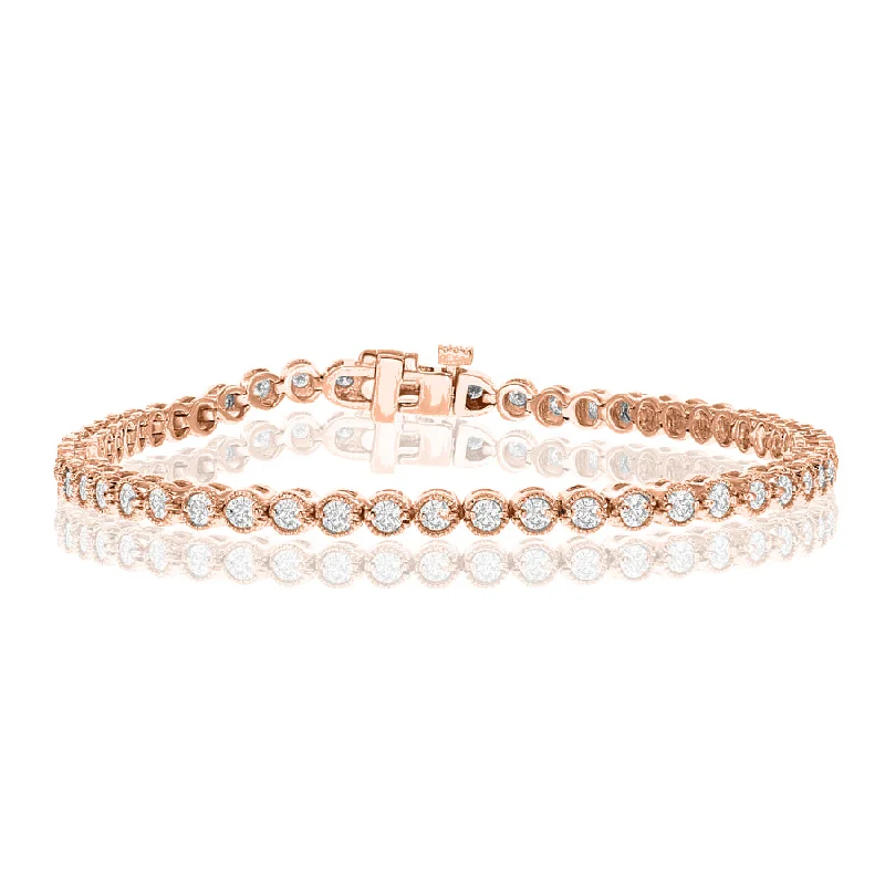 Best bangle bracelets with intricate filigree patterns for an elegant and detailed finish-14K ROSE GOLD DIAMOND MILGRAIN BRACELET - 3.00CTW