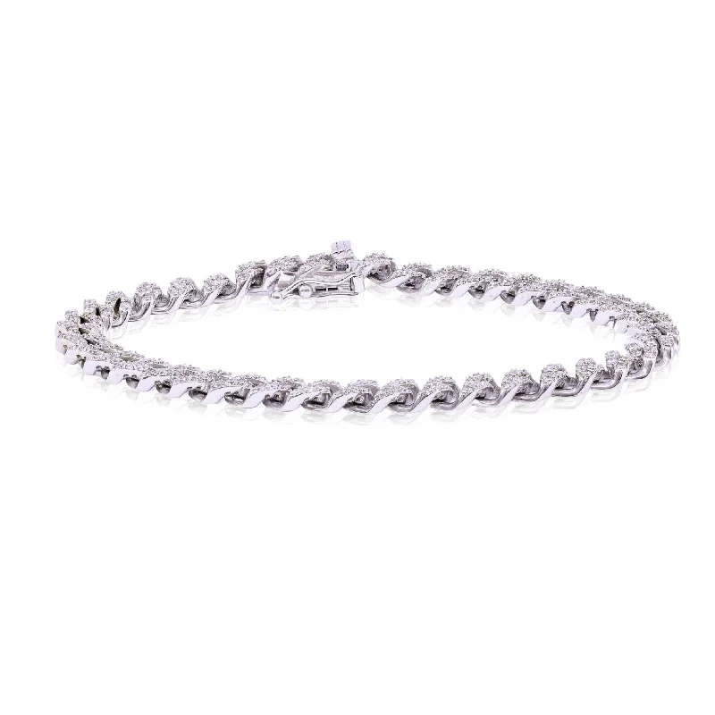 Colorful bangle bracelets with enamel details for a playful and youthful style-14K WHITE GOLD PAVE DIAMOND CUBAN LINK BRACELET - 2.45CTW