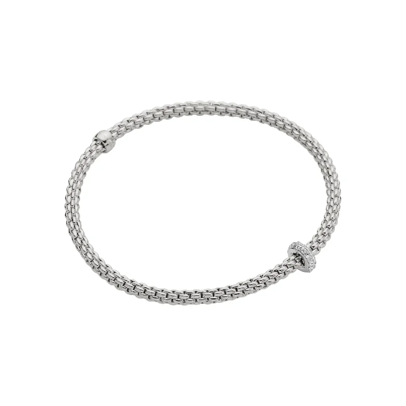 Sleek bangle bracelets with modern metallic finishes for a polished, chic design-FOPE 18K WHITE GOLD PRIMA COLLECTION FLEX'IT BRACELET WITH DIAMONDS - SZ MED