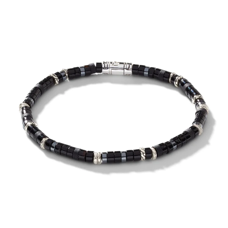 Best bangle bracelets with engraved floral patterns for a delicate and elegant design-JOHN HARDY LARGE STERLING SILVER ONYX AND HEMATITE BRACELET