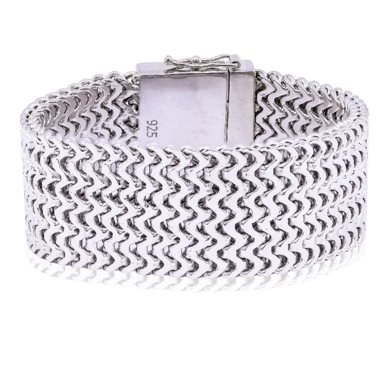 Best bangle bracelets with enamel floral patterns for a delicate and feminine touch-STERLING SILVER FLAT CHEVRON BRACELET