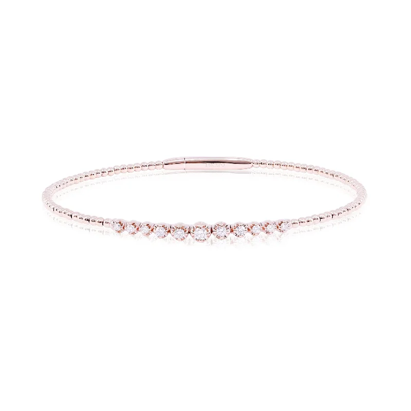 Wide bangle bracelets with boho-inspired patterns for a free-spirited design-14K ROSE GOLD BEADED FLEXIBLE DIAMOND BANGLE BRACELET