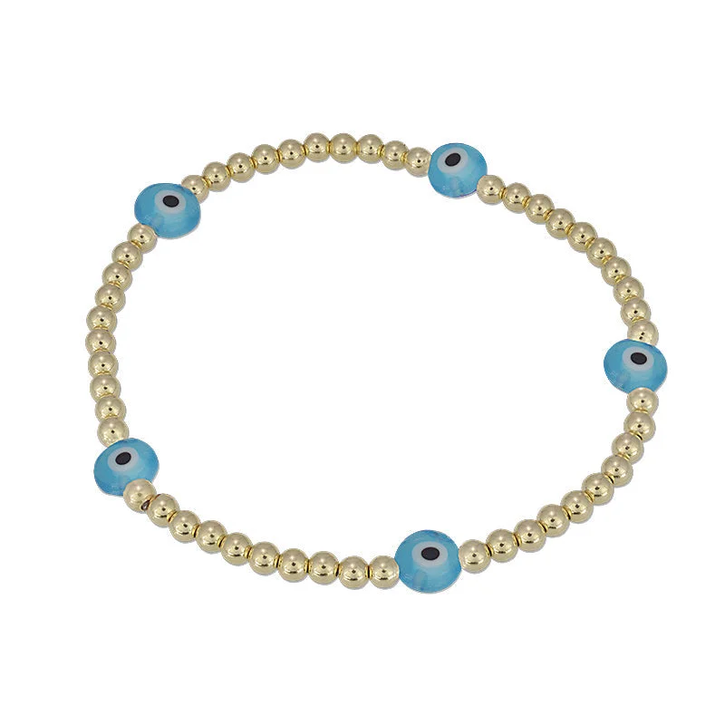 Traditional gold bangle bracelets with a smooth finish for a classic look-3mm Evil Eye Bracelet in Light Blue