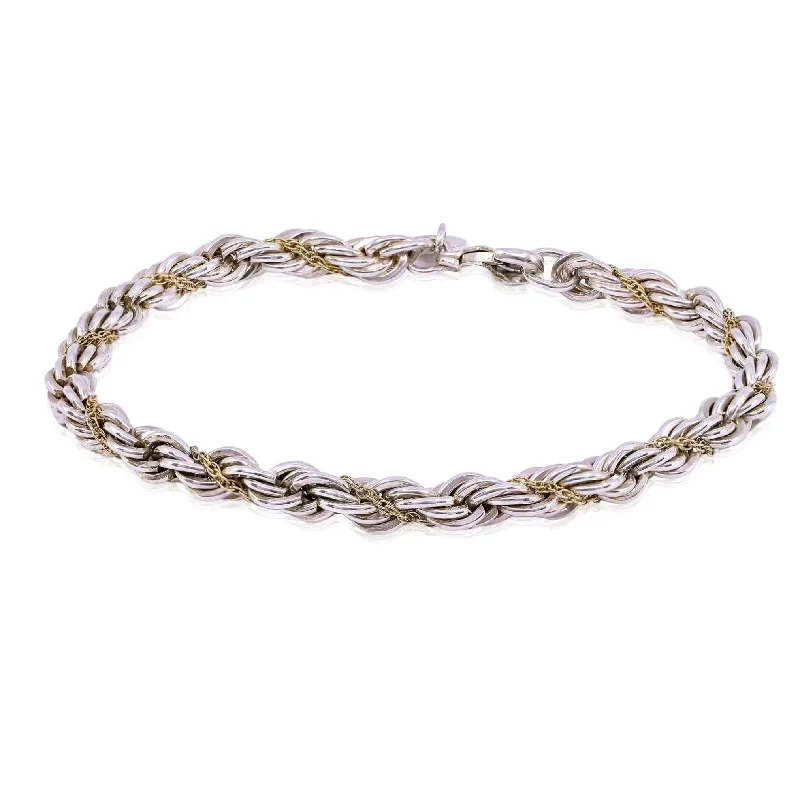 Elegant bangle bracelets with diamond-shaped stones for a sophisticated look-ESTATE TIFFANY STERLING SILVER 18K YELLOW GOLD ROPE CABLE BRACELET