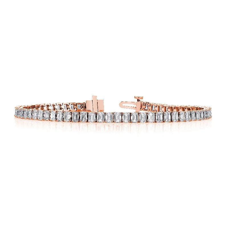 Best bangle bracelets with stacked designs for a trendy and fashionable look-18K ROSE GOLD EMERALD-CUT DIAMOND TENNIS BRACELET - 7.89CTW