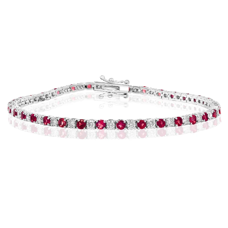 Best bangle bracelets with stacked designs for a trendy and fashionable look-14K WHITE GOLD RUBY DIAMOND BRACELET