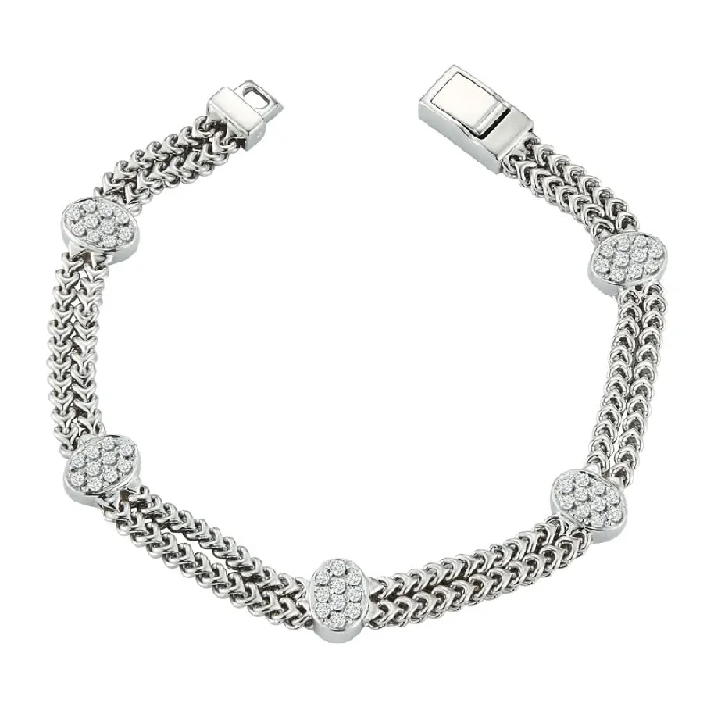 Oversized bangle bracelets with unique textures for a statement-making accessory-14K WHITE GOLD DIAMOND STATION CURB LINK CHAIN BRACELET - 0.85CTW