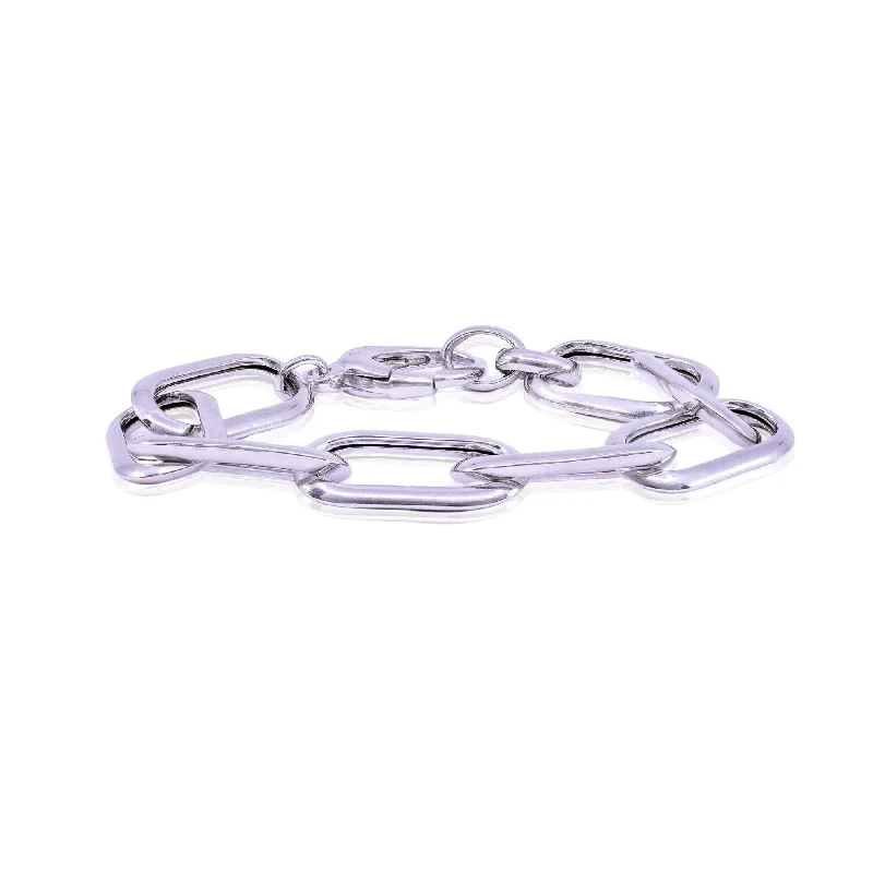 Simple gold bangle bracelets with smooth finishes for a classic and elegant style-STERLING SILVER OVAL LINK BRACELET