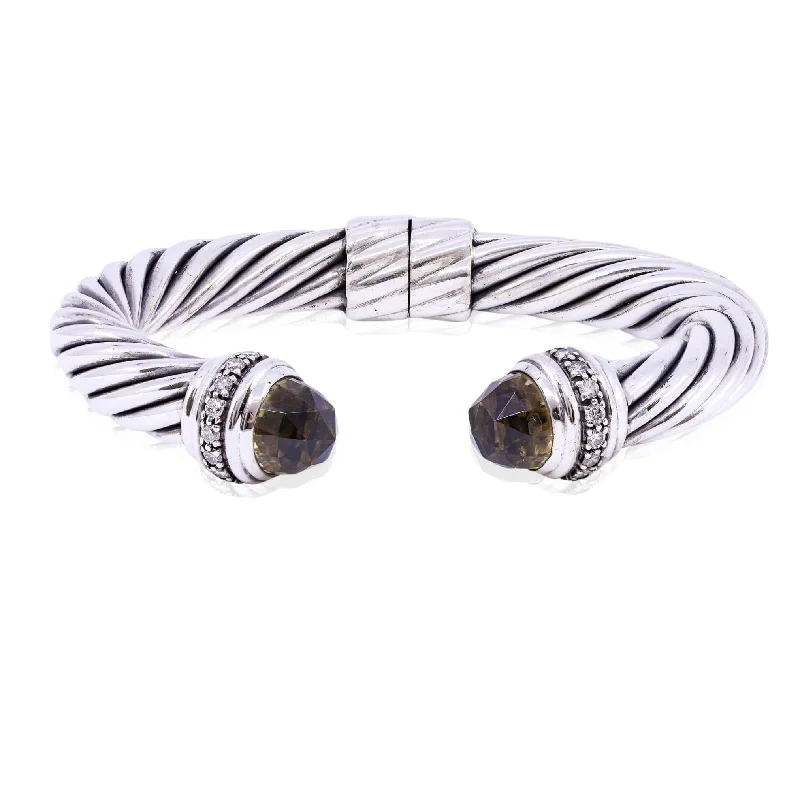 Best bangle bracelets with hand-crafted details for a unique and artisanal touch-ESTATE DAVID YURMAN STERLING SILVER CITRINE DIAMOND BANGLE BRACELET