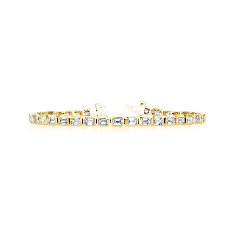 Silver bangle bracelets with hammered textures for a rustic and modern finish-18K YELLOW GOLD EMERALD-CUT DIAMOND TENNIS BRACELET - 4.41CTW