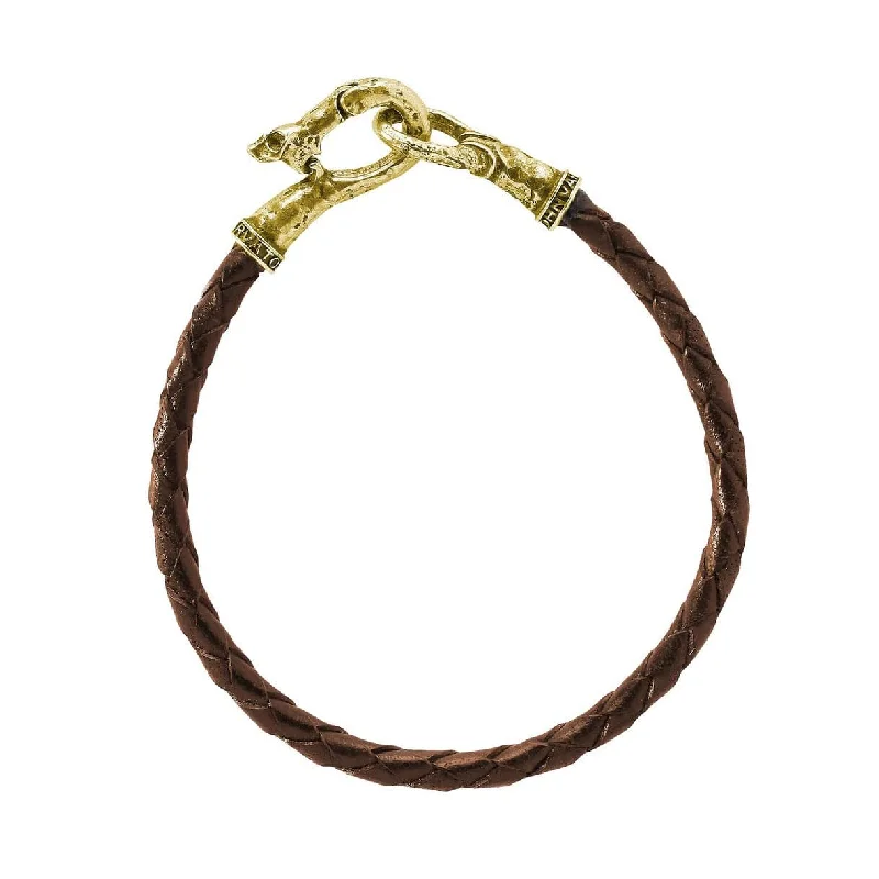 Best bangle bracelets with thin, delicate chains for an understated, sophisticated look-John Varvatos men's 8inch braided brown leather bracelet with brass skull fold over clasp