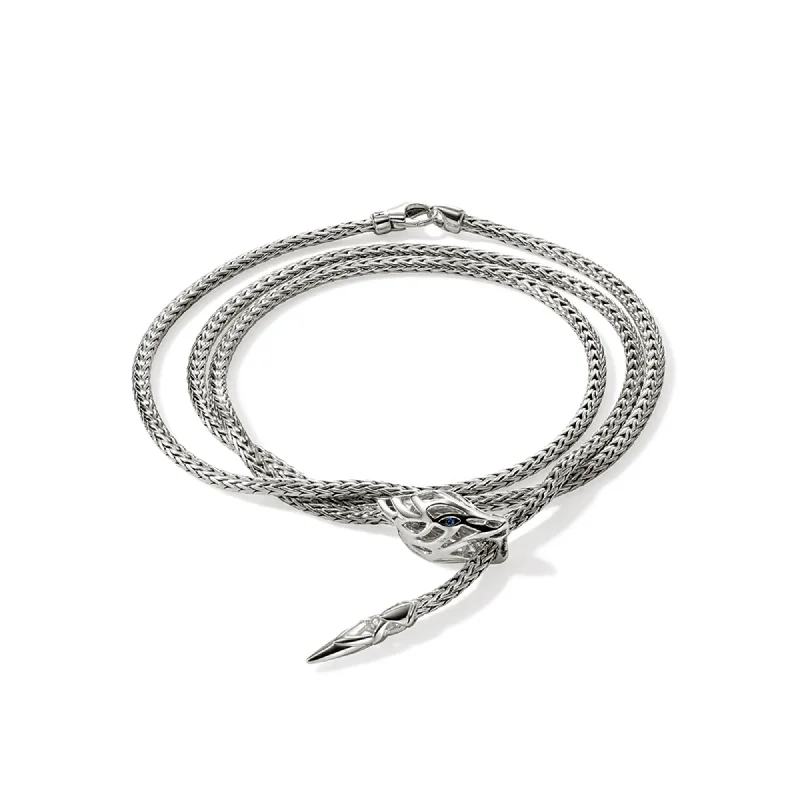 Stacked bangle bracelets with alternating textures for a dynamic, trendy look-JOHN HARDY MEDIUM STERLING SILVER SAPPHIRE EYE NAGA WRAP BRACELET