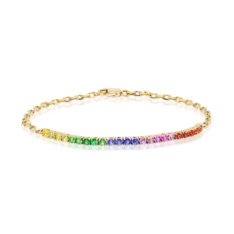 Best bangle bracelets with cubic zirconia for a dazzling and affordable alternative to diamonds-18K YELLOW GOLD RAINBOW SAPPHIRE BRACELET