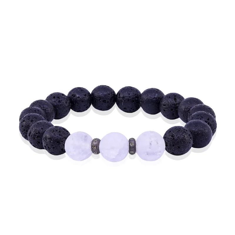 Best bangle bracelets with cubic zirconia for a dazzling and affordable alternative to diamonds-EXCLUSIVELY NINA BLACK LAVA BEAD ROCK CRYSTAL STRETCH BRACELET