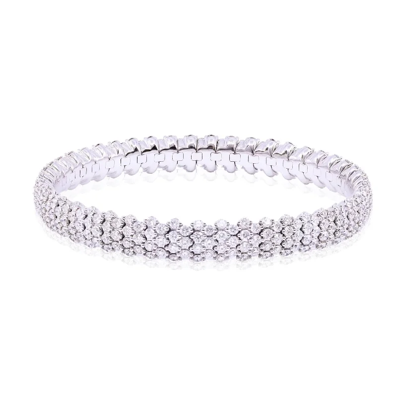 Bangle bracelets with braided leather straps for a chic, rustic vibe-18K WHITE GOLD DIAMOND STRETCH BRACELET - 8.18CTW