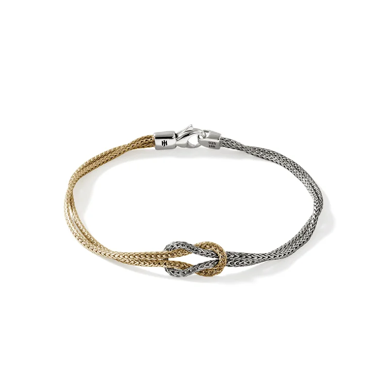 Art deco bangle bracelets with bold lines and shapes for a vintage-inspired flair-JOHN HARDY MEDIUM STERLING SILVER AND 14K YELLOW GOLD DOUBLE STRAND LOVE KNOT BRACELET