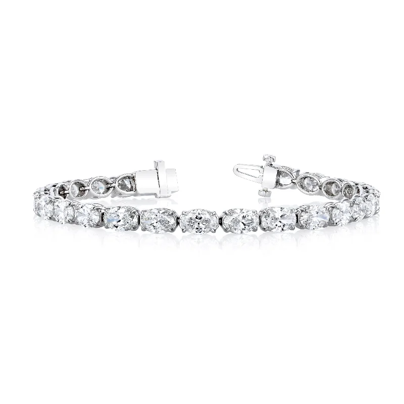 Customizable bangle bracelets with initials for a personalized, meaningful gift-18K WHITE GOLD OVAL DIAMOND TENNIS BRACELET - 4.36CTW