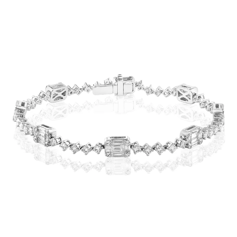 Best bangle bracelets with stacked designs for a trendy and fashionable look-18K WHITE GOLD MIXED CUT DIAMOND BRACELET - 3.45CTW