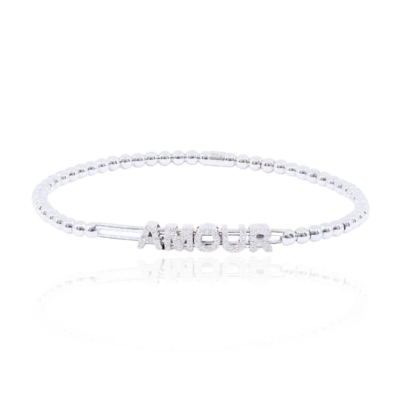 Best bangle bracelets with vibrant stones for a rich and colorful appearance-18K WHITE GOLD PAVE DIAMOND AMOUR BEADED STRETCH BRACELET