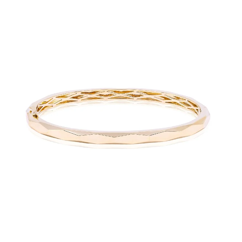 Stainless steel bangle bracelets with polished finishes for a sleek and durable design-18K YELLOW GOLD FACETED BANGLE BRACELET