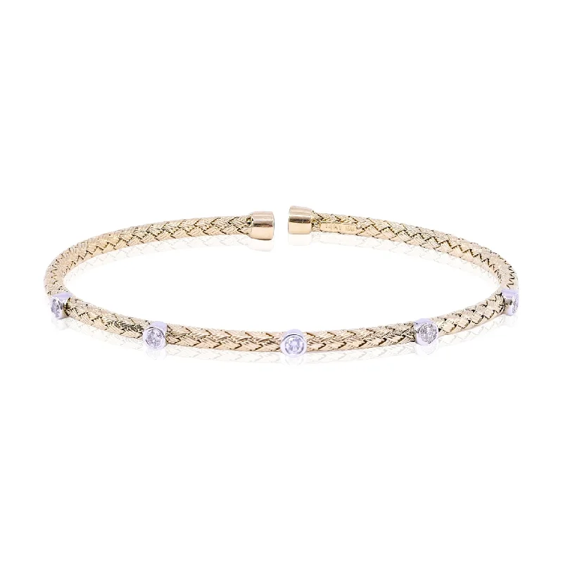 Bangle bracelets with open-ended designs for a modern and adjustable fit-14K YELLOW GOLD DIAMOND FLEXIBLE CUFF BRACELET - 0.25CTW