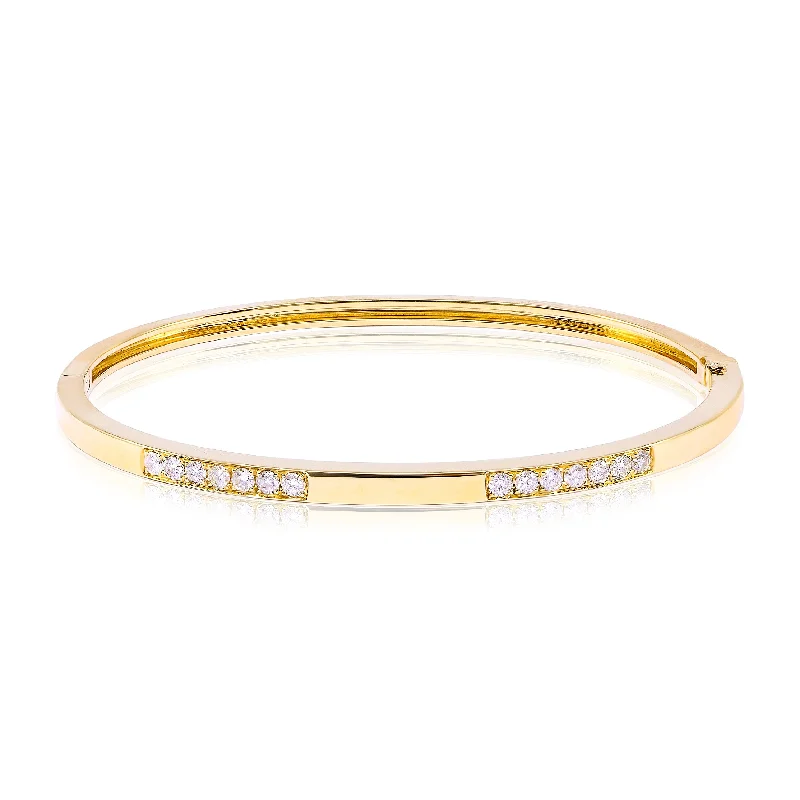 Chunky bangle bracelets with multicolored gemstones for a vibrant and playful appearance-18K YELLOW GOLD DIAMOND CLUSTER BANGLE BRACELET 0.48CTW