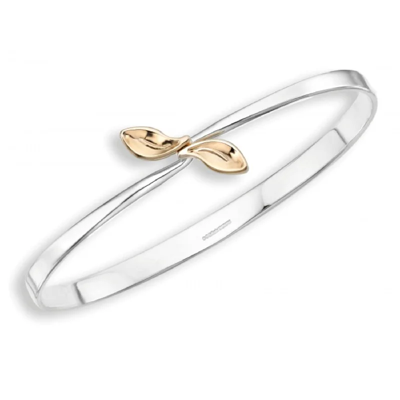 Stackable bangle bracelets with customizable charms for a personalized collection-ED LEVIN STERLING SILVER AND 14K YELLOW GOLD BE-LEAF BANGLE BRACELET