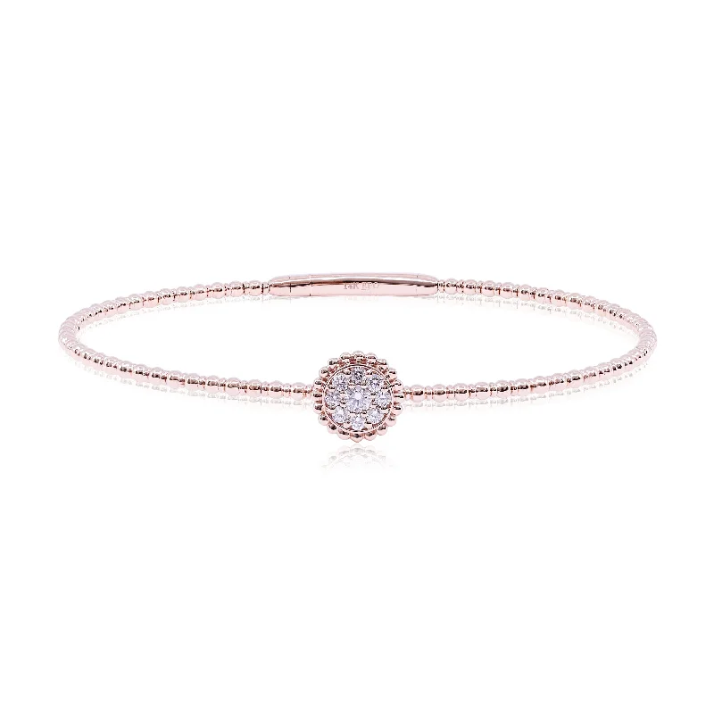 Chunky bangle bracelets with multicolored gemstones for a vibrant and playful appearance-14K ROSE GOLD BEADED DIAMOND FLEXIBLE BANGLE BRACELET - 0.23CTW