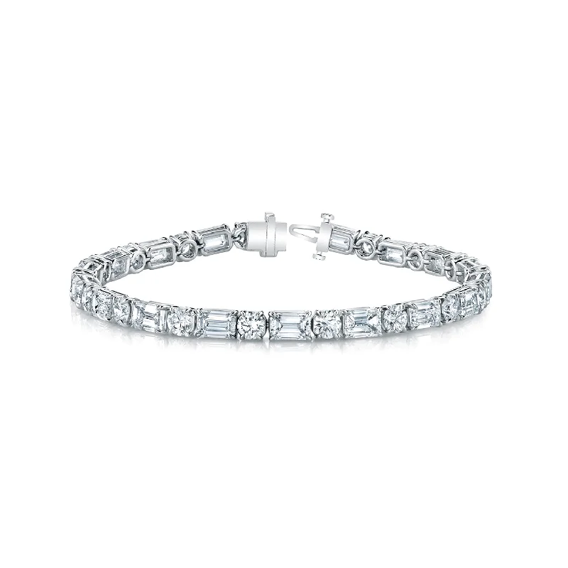 Best bangle bracelets with pearls and crystals for a glamorous and sophisticated look-PLATINUM MIXED CUT DIAMOND TENNIS BRACELET - 8.89CTW